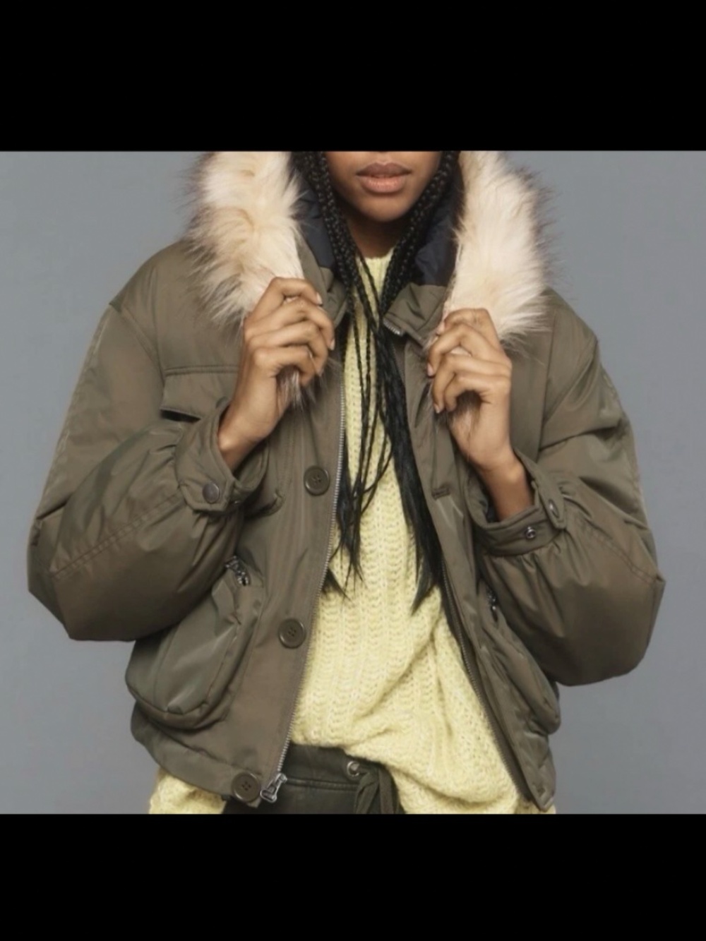 ANTHROPOLOGIE Cropped Puffer Coat W/Detachable Faux Fur Hood MED (Q5-22E)